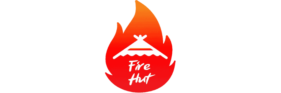 Gmr media fire hut logo with flame design emphasizing branding and logo creation services for digital marketing and branding solutions for businesses in the fire hut industry.